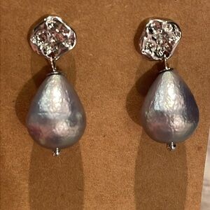 Silver Faux Pearl Earrings